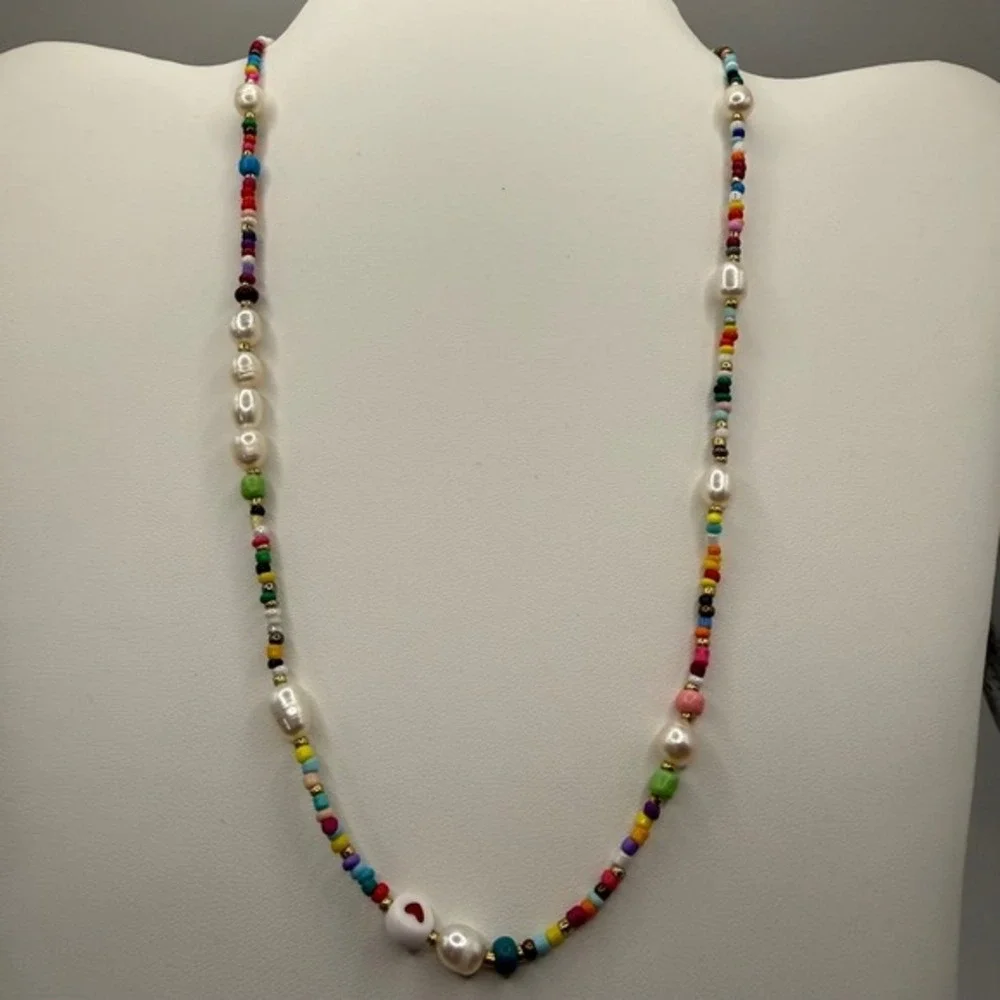 NEW The‎ Sis Kiss Beaded Necklace Colorful  Gold Tone Women